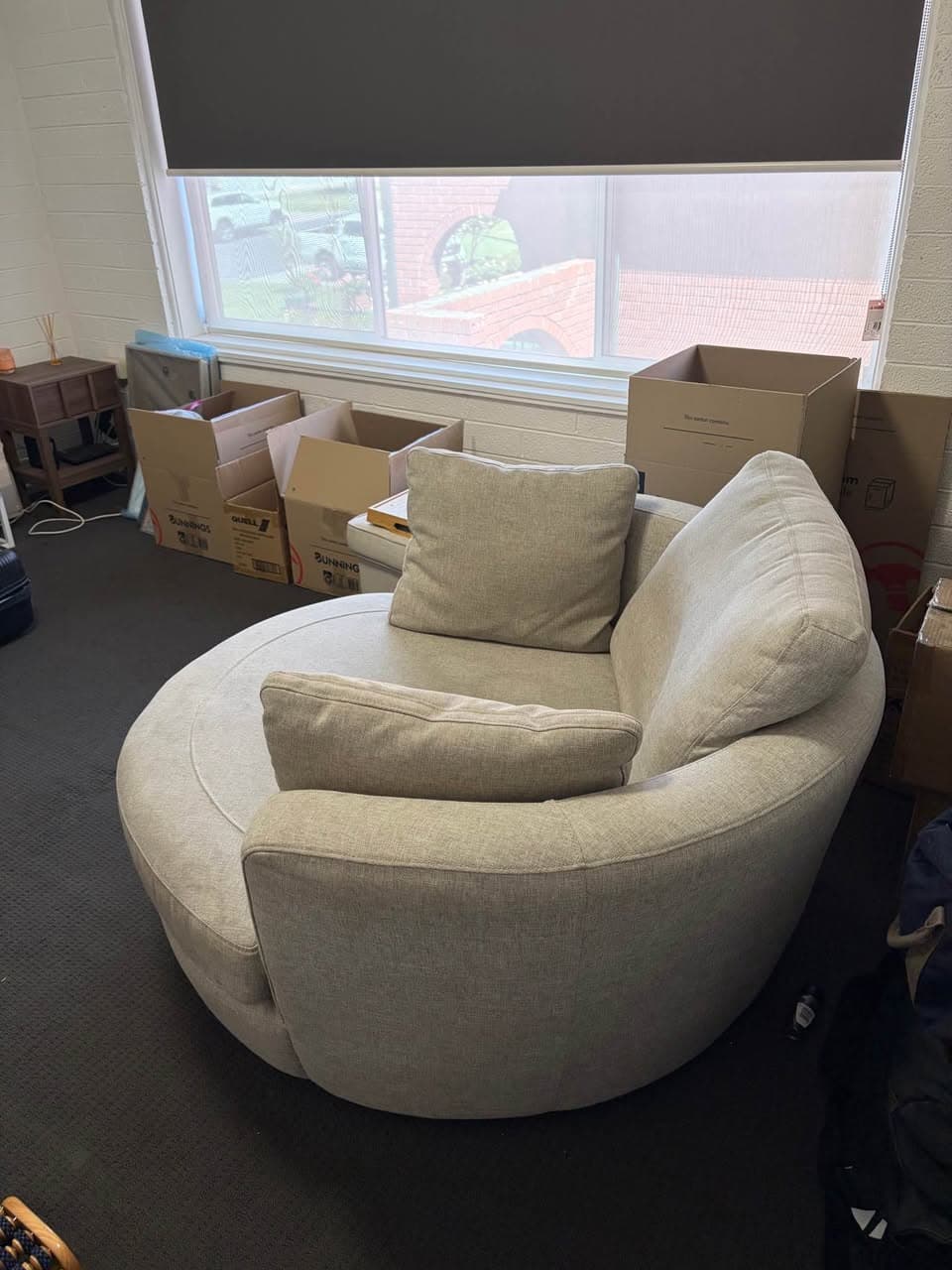 Beige Plush Snuggle Swivel Armchair for Sale (2)