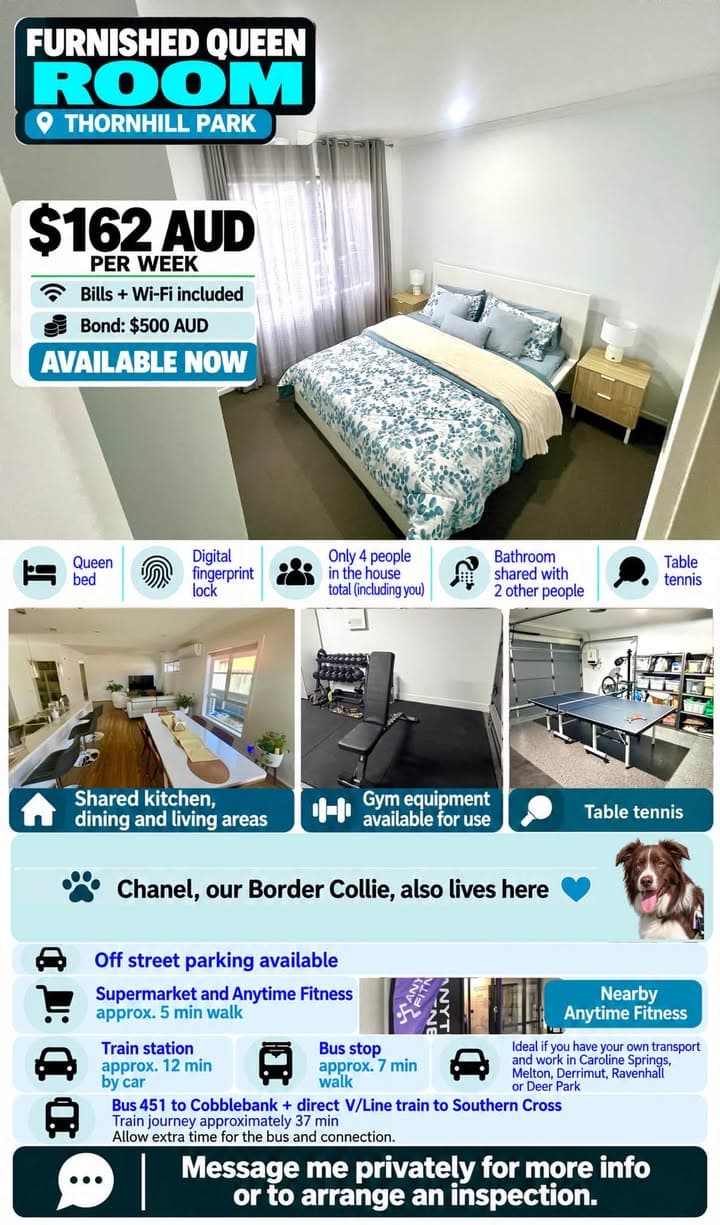 Furnished Queen Room for Rent in Thornhill Park