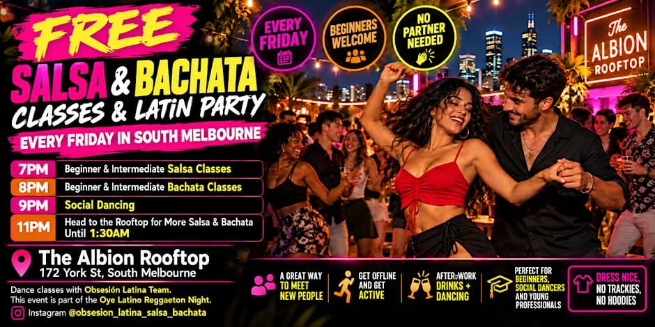 Photo of FREE Salsa & Bachata classes & social EVERY FRIDAY in South Melbourne